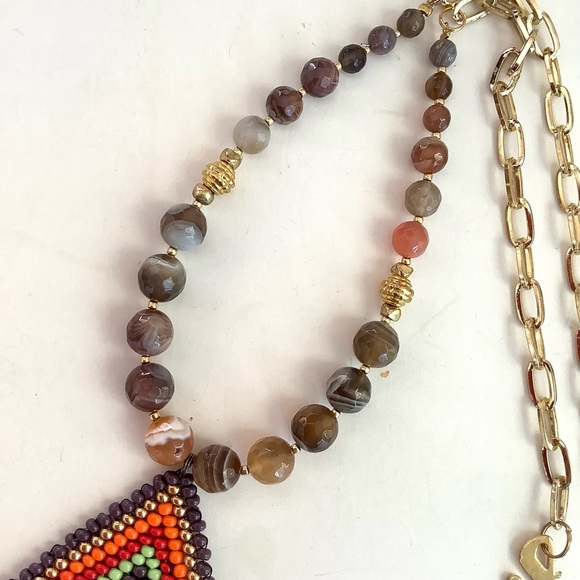 Tribal agate boho festival necklace with handmade beaded pendant - Picture 2 of 4